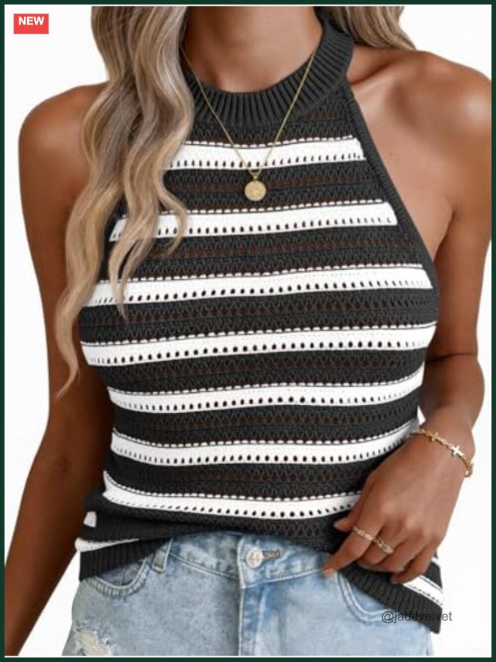 Crochet Halter Tank Top Striped Sleeveless Knit Camisole Loose Summer Vest